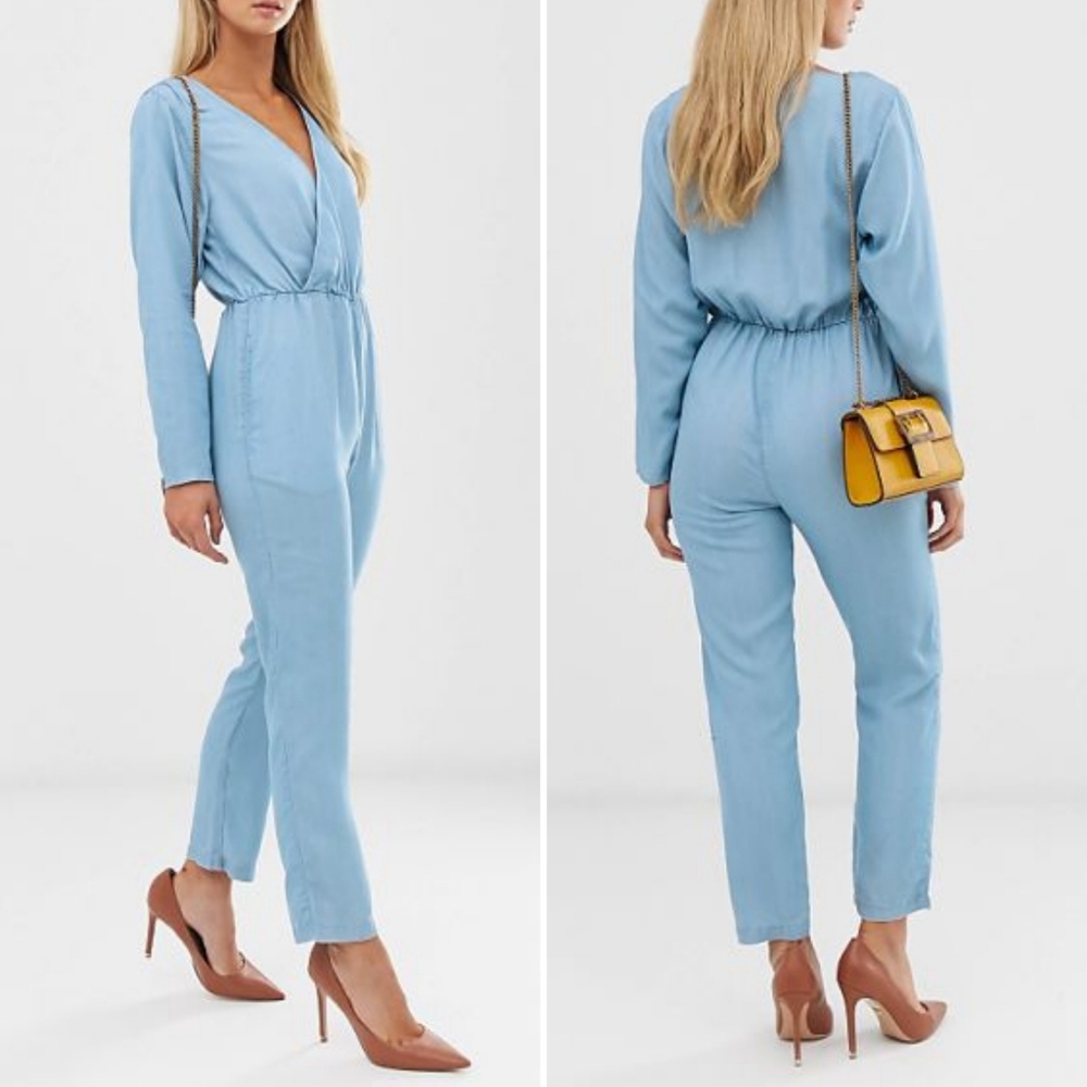 ASOS Jumpsuit, Size 8, Soft Denim Wrap Front Jumpsuit Lightwash Blue ASOS Design